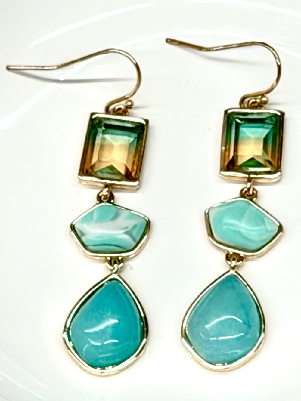 Gold-Tone Aqua & Green Drop Dangle Earrings - Women Jewelry